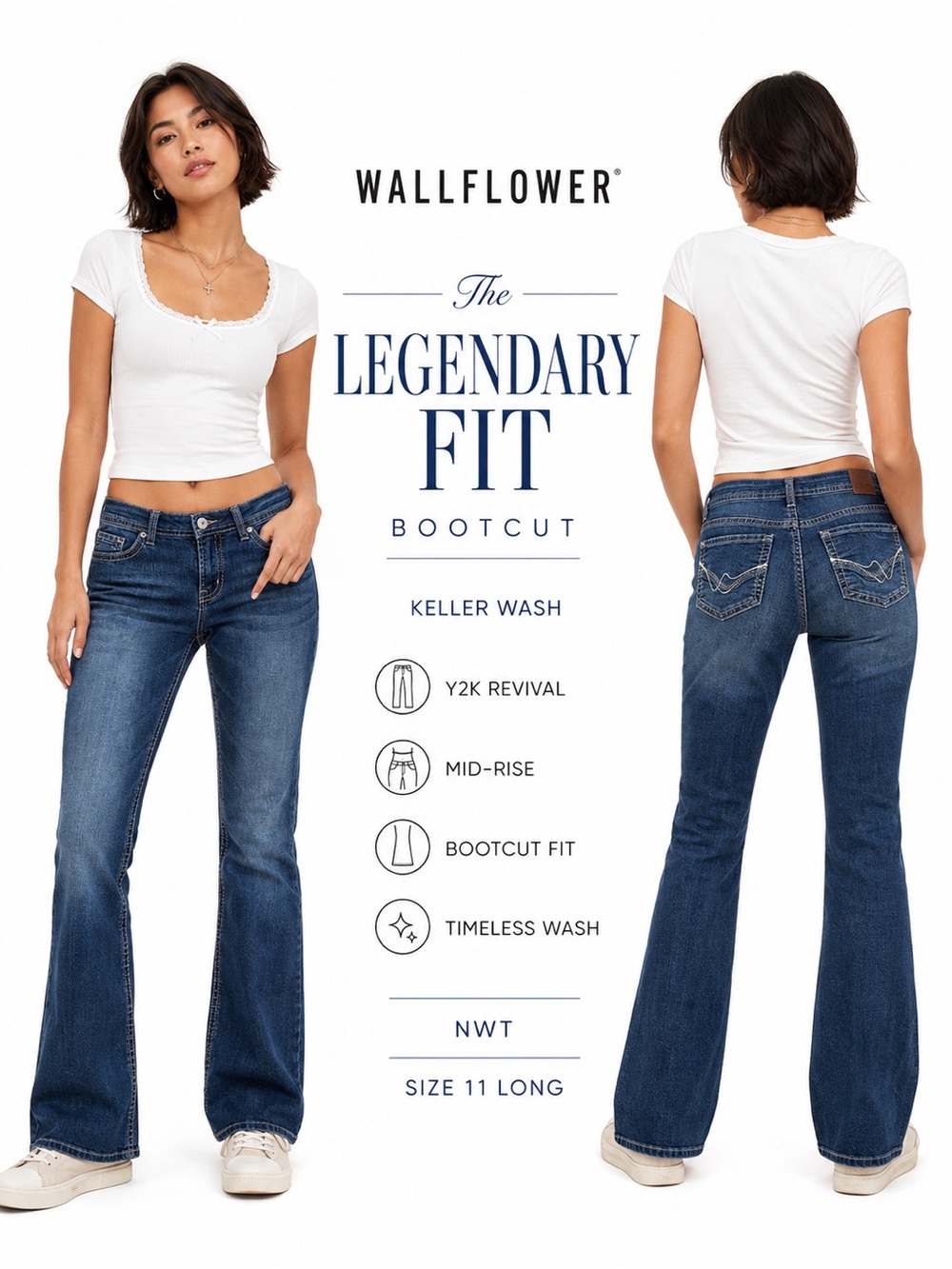 Wallflower The Legendary Fit Bootcut Jeans Keller Wash Size 11 Long NWT